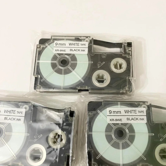 9mm Black Ink White  Tape Casio XR-9WE Label Tape Lot of 5 - Picture 5 of 12